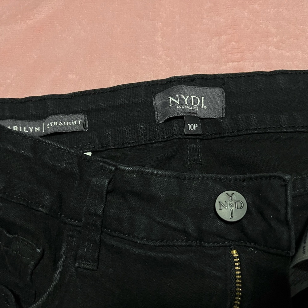 NYDJ Size 10 Petite Marilyn Straight Leg Black Jeans with LiftXTuck Technology - Picture 2 of 8